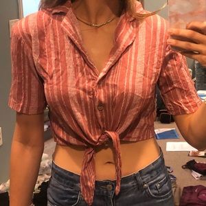 One Love ❤️ Pink Striped Tie Crop Top